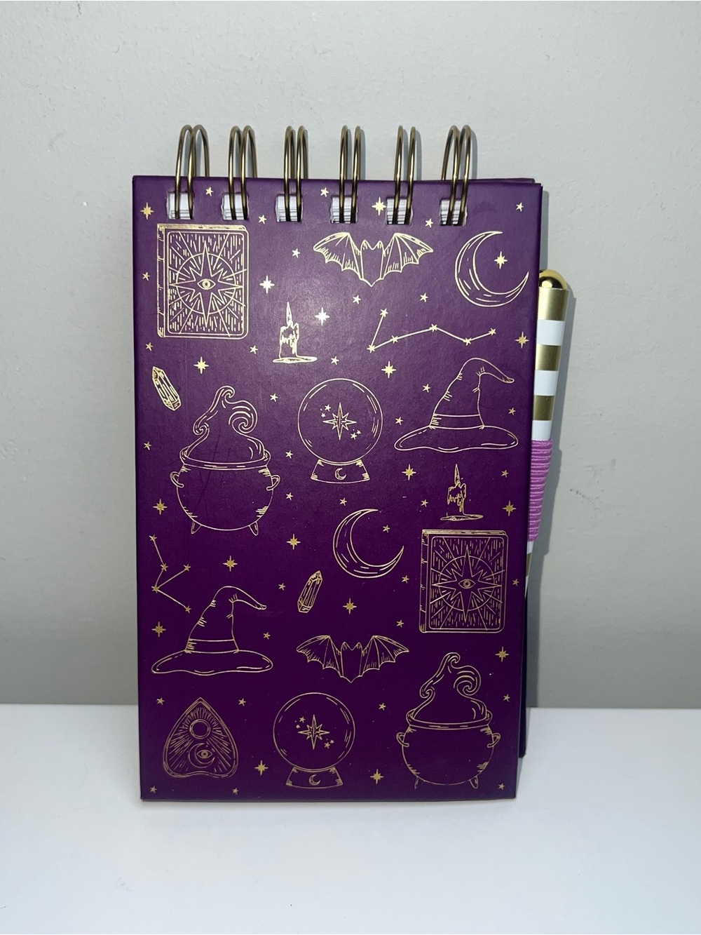 Mini Purple Gold-Accent Spiral Journal with Pen - Home Office